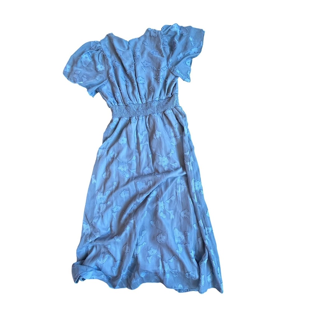 Baltic Born June Smocked Midi Dress Dusty Blue Floral Jacquard Size S New - Picture 7 of 8